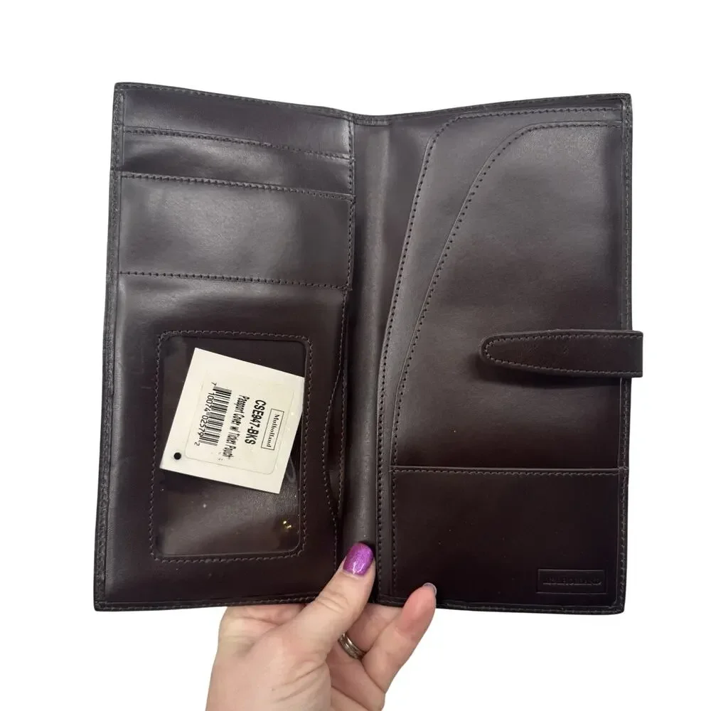 Mulholland Bifold Passport Cover Ticket Pouch Brown Black Pebble Leather NWT